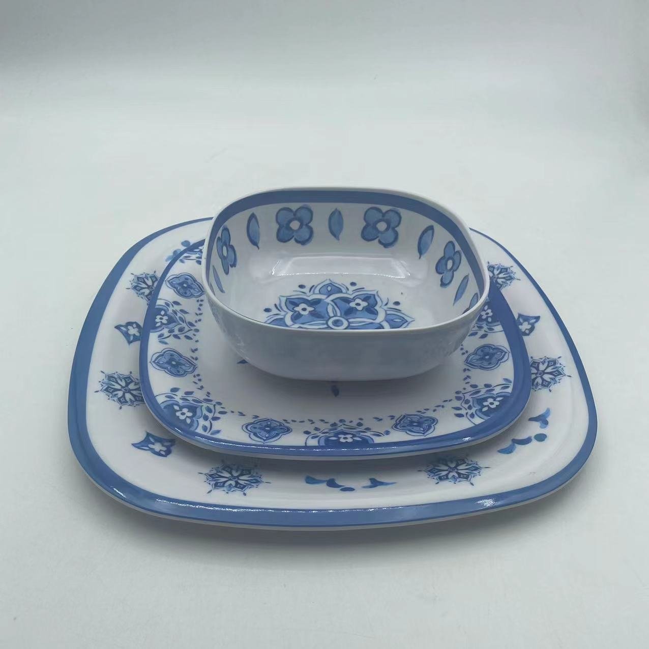 12 pcs melamine dinner set square dinnerware melamine tableware OEM service melamine dinnerware for 4 people