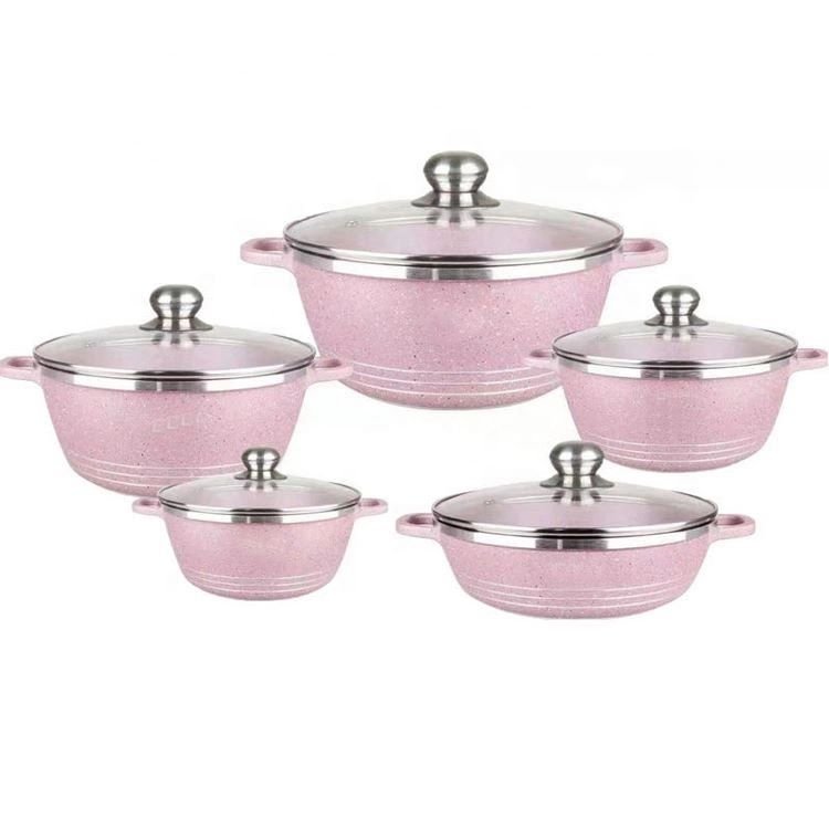 2022 Customized 10 Pcs Die Cast Aluminum Soup Pan Kitchen Cooking Pots Sets Non Stick Granite Cookware Sets