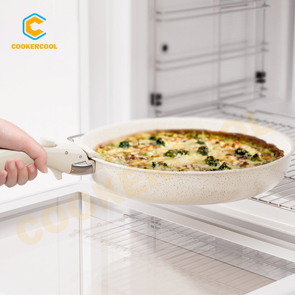 Cookercool Induction & Oven Safe Cream Ceramic Nonstick Detachable Handle Cookware Set Kitchen Pots & Pans with Glass Lid