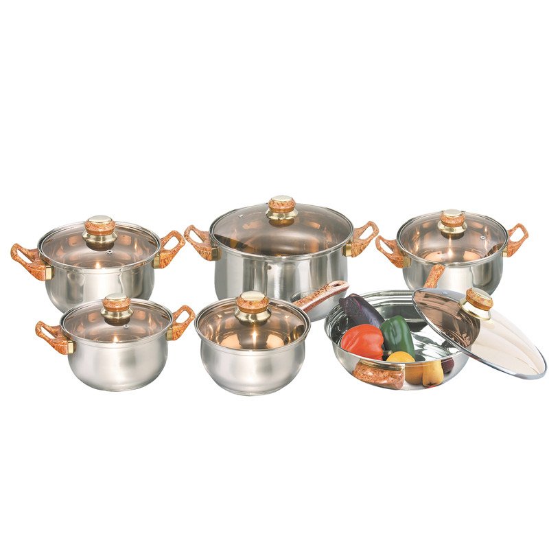 OEM Black Bakelite handle stainless seel cooking pot cookware set 12 pcs