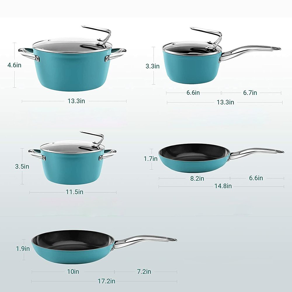 high qualtity 7pcs forged aluminium cooking Pots and Pans stainless steel handle nonstick cookware sets