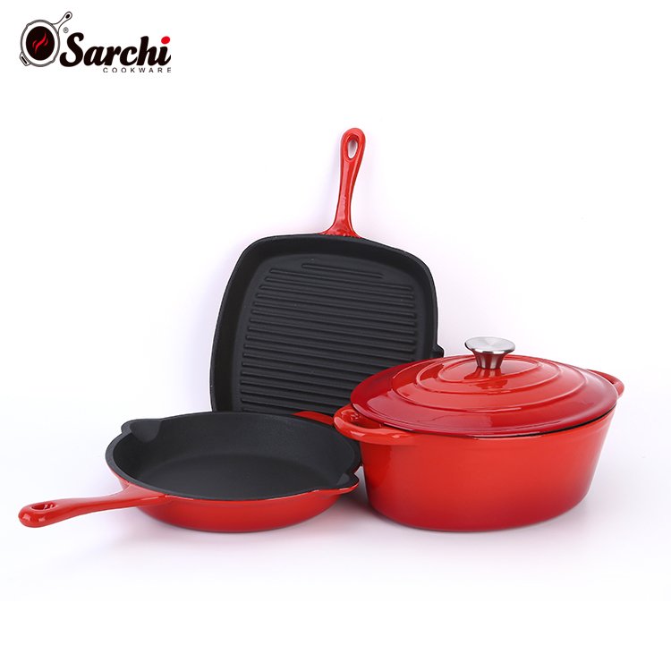 3 Pieces Enameled Cast Iron Cookware Set