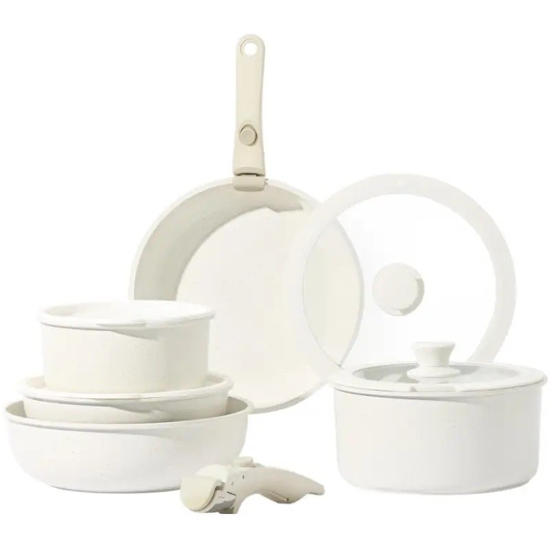 11Pcs Removable Handle Medical Stone Coated Cookware Set Kitchen Non Stick Cookware Set Detachable Handle