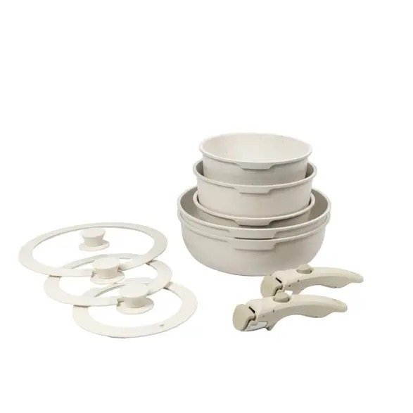 11Pcs Removable Handle Medical Stone Coated Cookware Set Kitchen Non Stick Cookware Set Detachable Handle