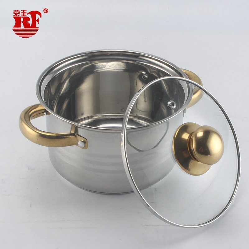 12pcs Stainless Steel Cookware Set Pots and Pans Cooking Pot Set Stainless Steel Stock Pot Golden Handle Glass Lid