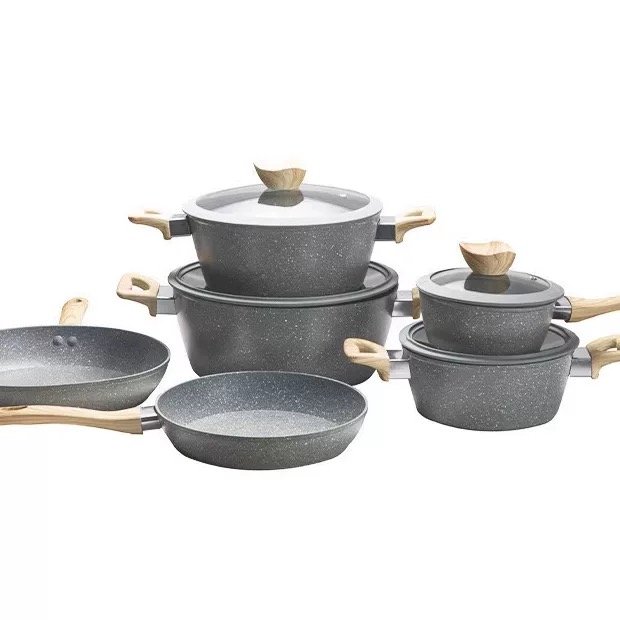 Cookware set 7 pieces of granite stone non stick frying pan set with pans and pots set for home cooking