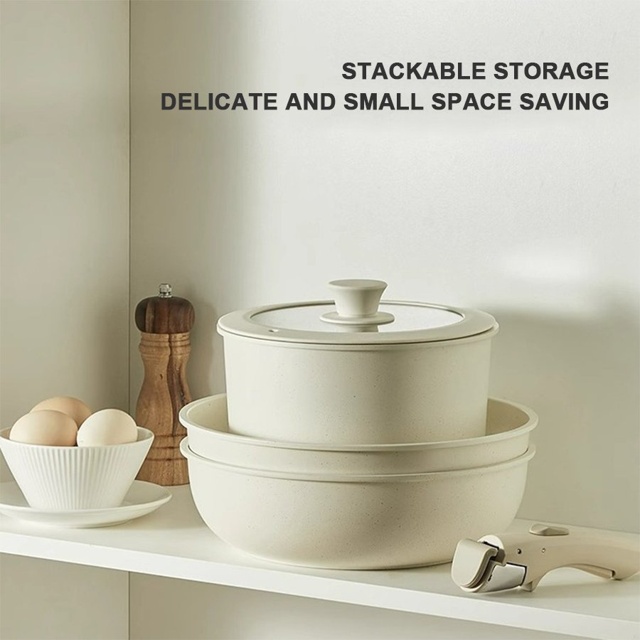 3 Piece Non Stick Removable Handles Kitchenware Medical Stone Detachable Handle Cookware Set For Induction Cookers