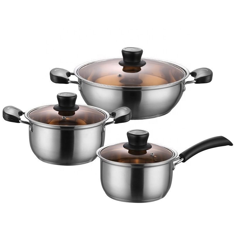 New Design Korean Style Cooking Set 6 Piece Kitchen Cookware 18/8 Stainless Steel Pans And Pots Set