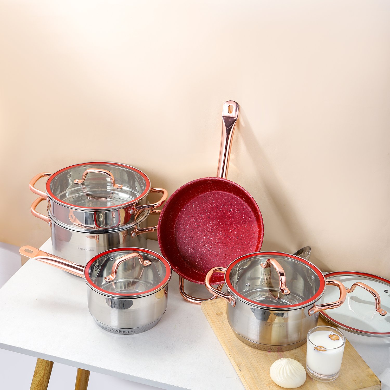KAISA VILLA KV-6638 In Stock Stainless Steel Cookware Sets Cooking Pots Set Kitchenware sets 13 Pieces None Stick Pots And Pans