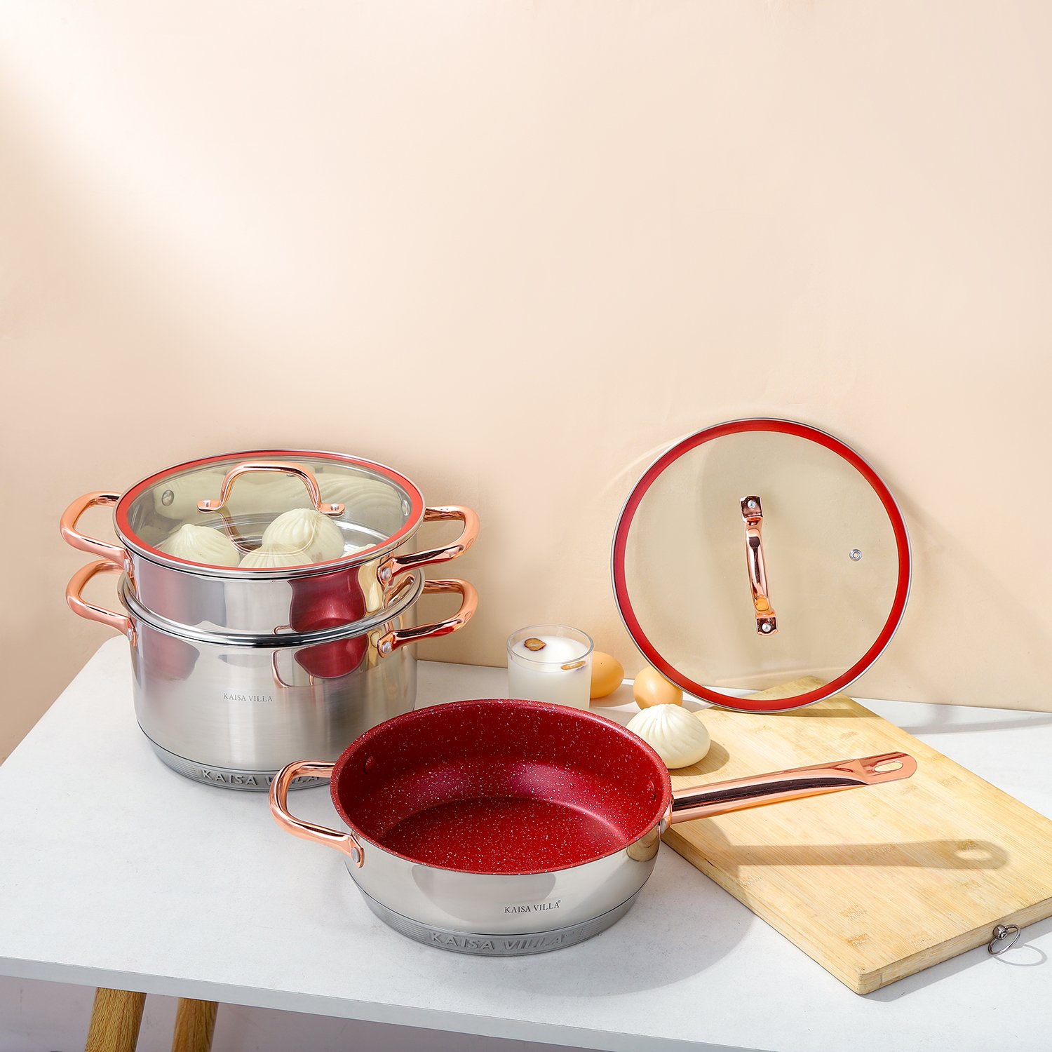 KAISA VILLA KV-6638 In Stock Stainless Steel Cookware Sets Cooking Pots Set Kitchenware sets 13 Pieces None Stick Pots And Pans