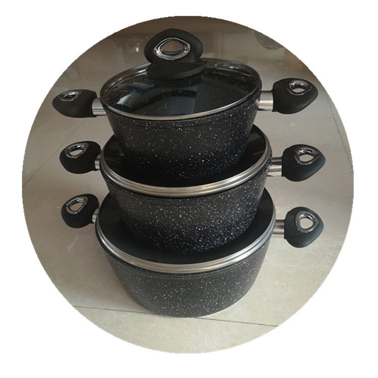 7PCS ALUMINUM FORGED BLACK MARBLE PAINTING NON STICK COOKWARE SET ALUMINUM NON STICK CASSEROLE AND FRY PAN SETS
