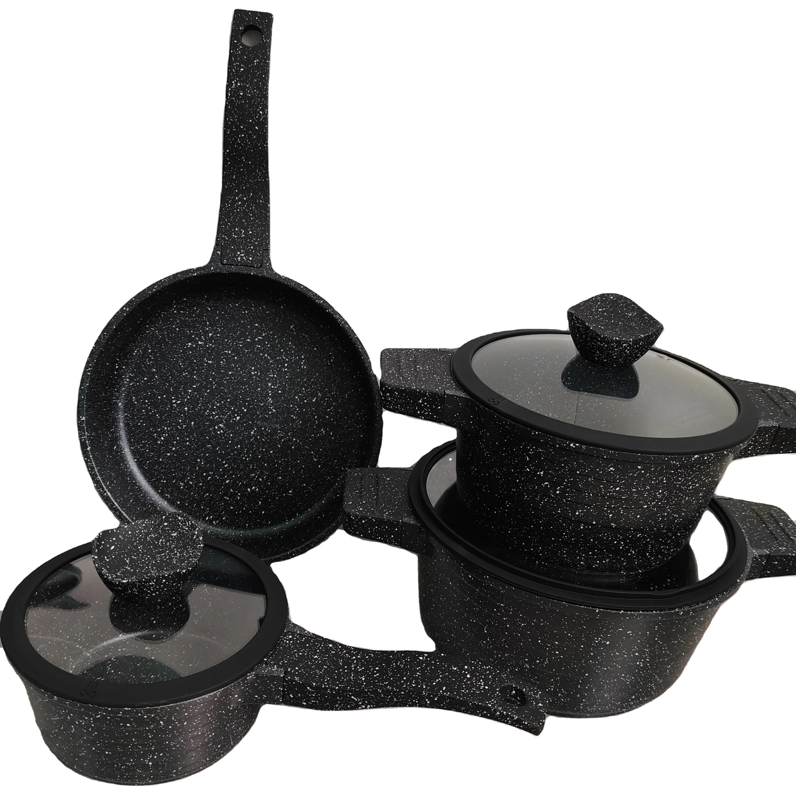 Home 7pcs Die Casting Pot Set Glass Cover with Sillicon Edge Aluminium Alloy Soup Pot Cookware Sets