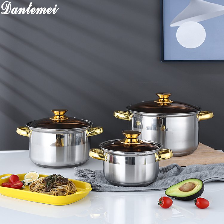 Factory Supply Directly 6PCS Stainless Steel Stockpot Cookware Set Tri-ply Kitchen Cookware Set
