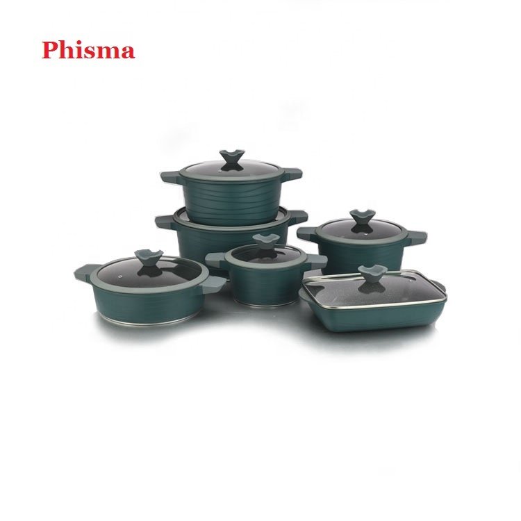 Phisma Best Selling Die Cast Aluminum 12pcs kitchen ware marble cookware set non stick aluminium cooking pots