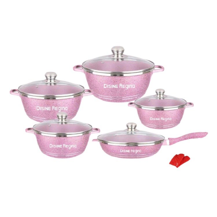 Premium 10Piece Aluminum Cookware Set with Glass Lid Ready Stock Stone Coated Kitchen Cookware Set non stick cookware set