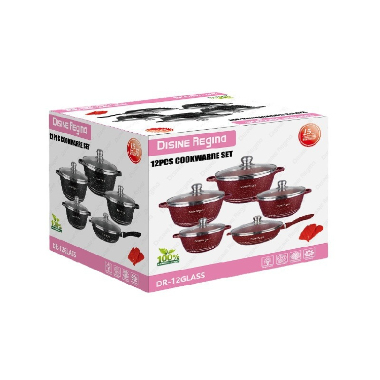 Premium 10Piece Aluminum Cookware Set with Glass Lid Ready Stock Stone Coated Kitchen Cookware Set non stick cookware set