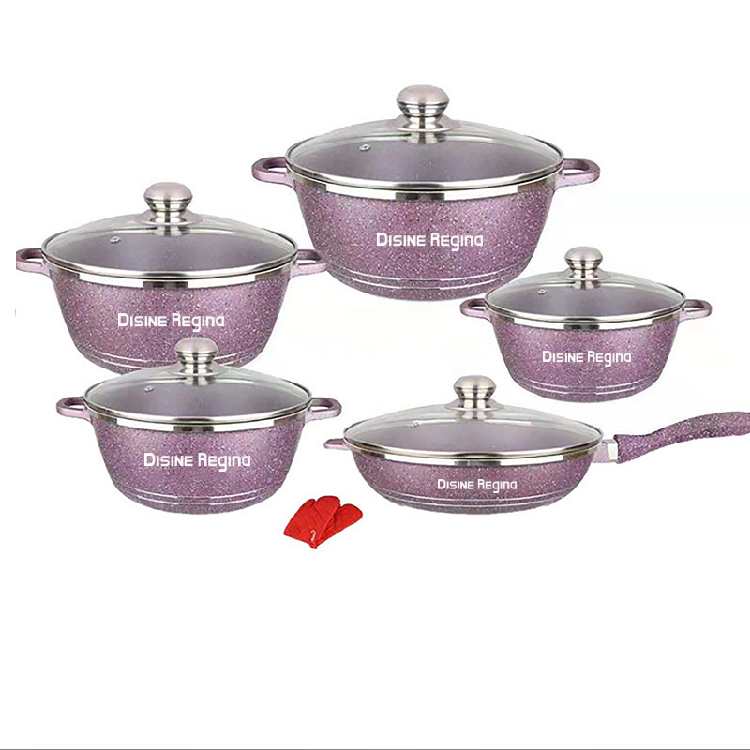 Premium 10Piece Aluminum Cookware Set with Glass Lid Ready Stock Stone Coated Kitchen Cookware Set non stick cookware set