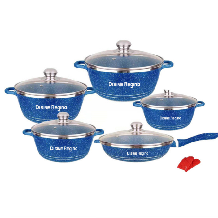 Premium 10Piece Aluminum Cookware Set with Glass Lid Ready Stock Stone Coated Kitchen Cookware Set non stick cookware set