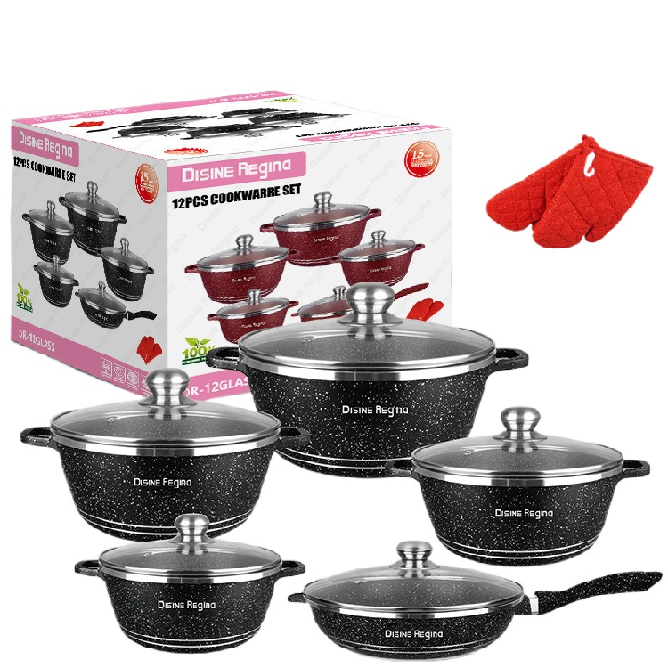 Premium 10Piece Aluminum Cookware Set with Glass Lid Ready Stock Stone Coated Kitchen Cookware Set non stick cookware set