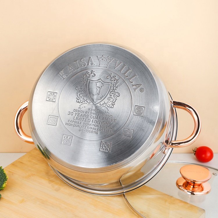 12pcs Modern Stainless Steel Cookware Set with Gold Handle Kitchen Usage Saucepan Frying Soup Pot Sustainable Glass Lid
