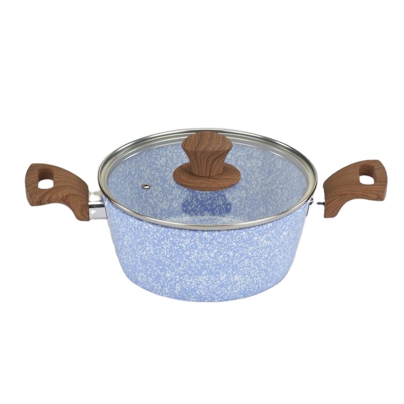 Classic Non-stick pot Stone Marble Coating Aluminum cookware set wooden handle kitchenware set