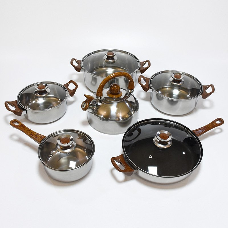 Factory-Sales 12 Pcs Set Thickened Non-stick Cookware Set Non-stick Stainless Steel Pots And Pans With Kettle