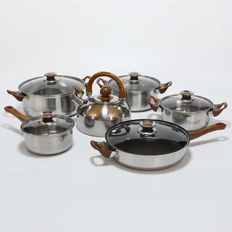 Factory-Sales 12 Pcs Set Thickened Non-stick Cookware Set Non-stick Stainless Steel Pots And Pans With Kettle