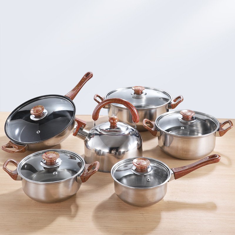 Factory-Sales 12 Pcs Set Thickened Non-stick Cookware Set Non-stick Stainless Steel Pots And Pans With Kettle