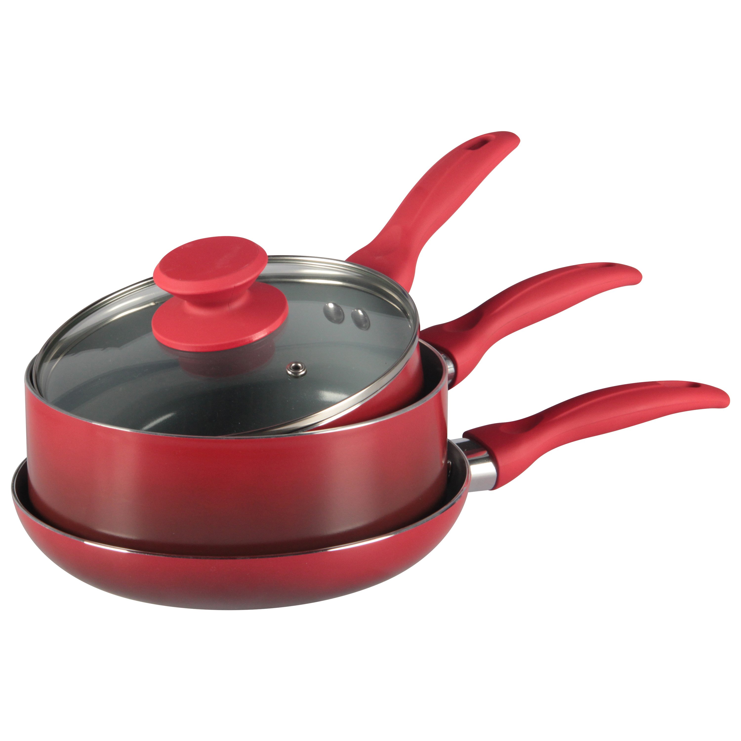 Hot selling customized Red gradient colors can be customized Manufacturer soup pot aluminium fry pan non stick cookware set