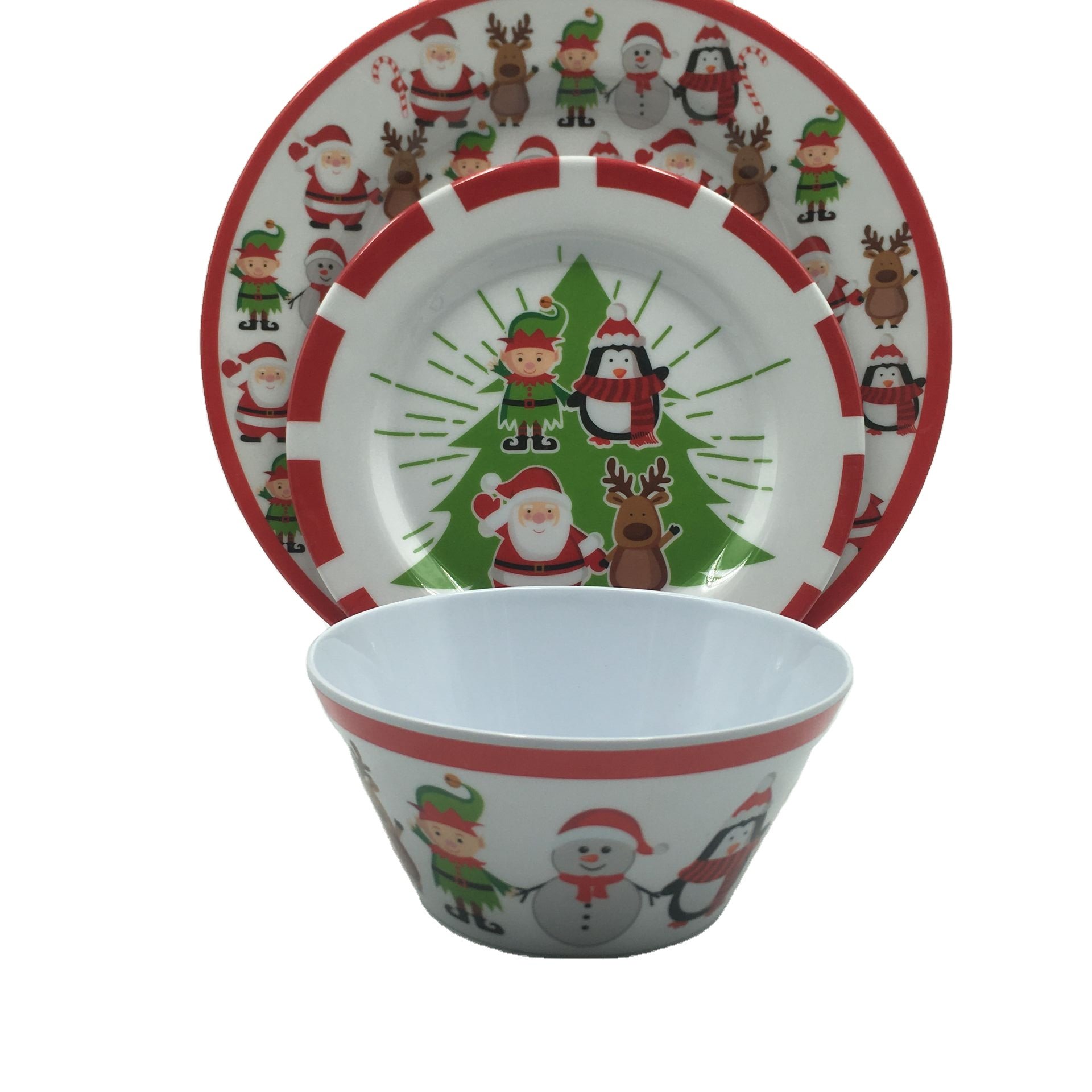 12pcs Christmas Melamine Dinner Set Wholesale High Quality Melamine tableware Western Customized melamine cookware sets