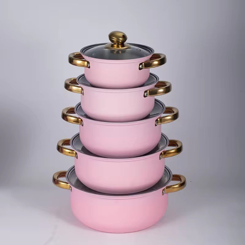 ASSMILE Factory Direct Sell Cookware Sets High-quality Popular Pink None Stick Pot Set Cookware Set 5PCS