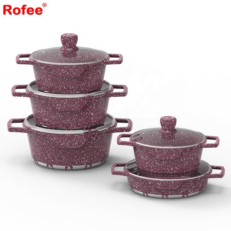 Wholesale die cast aluminum cookware set nonstick granite casserole with fire shape bottom