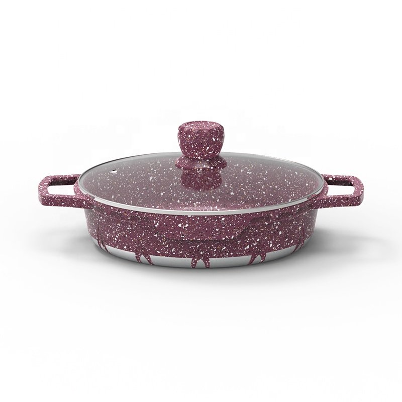 Wholesale die cast aluminum cookware set nonstick granite casserole with fire shape bottom