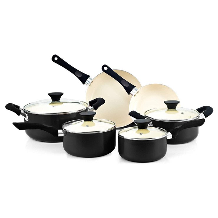 Yongkang factory OEM Ceramic Nonstick Granite Induction Kitchen Cooking Cookware Sets 10 Pcs Pots and Pans Set with Frying Pans