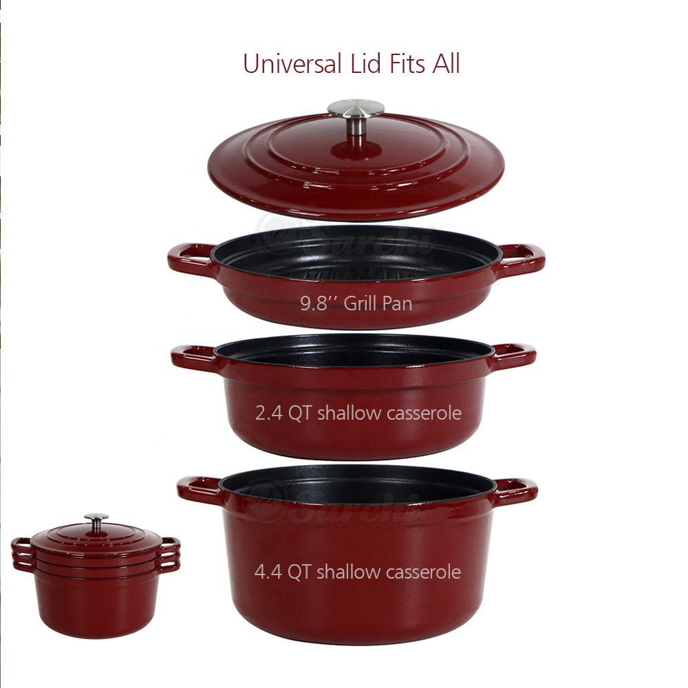 Enameled Cast Iron Stackable 4-Piece Cookware Set