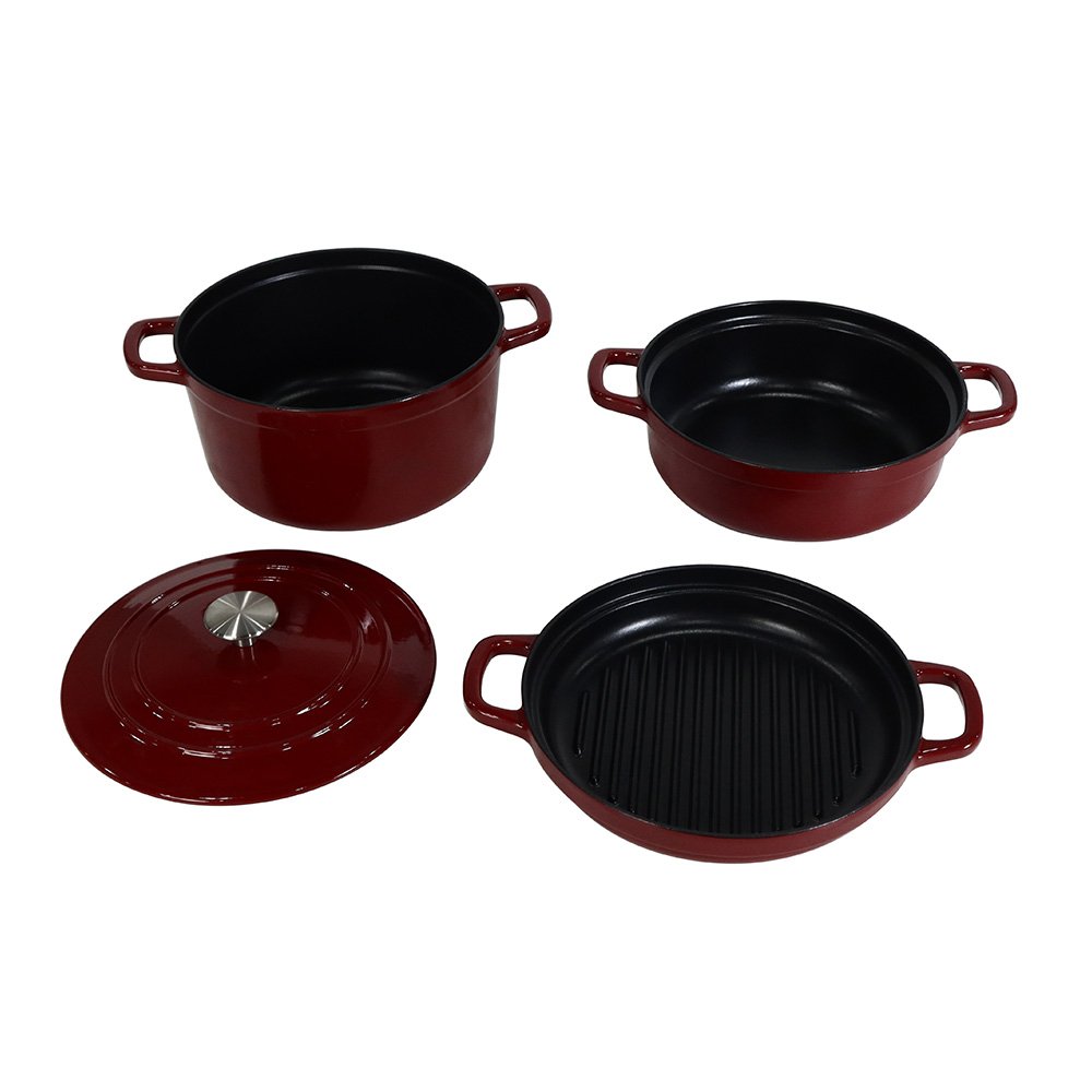 Enameled Cast Iron Stackable 4-Piece Cookware Set