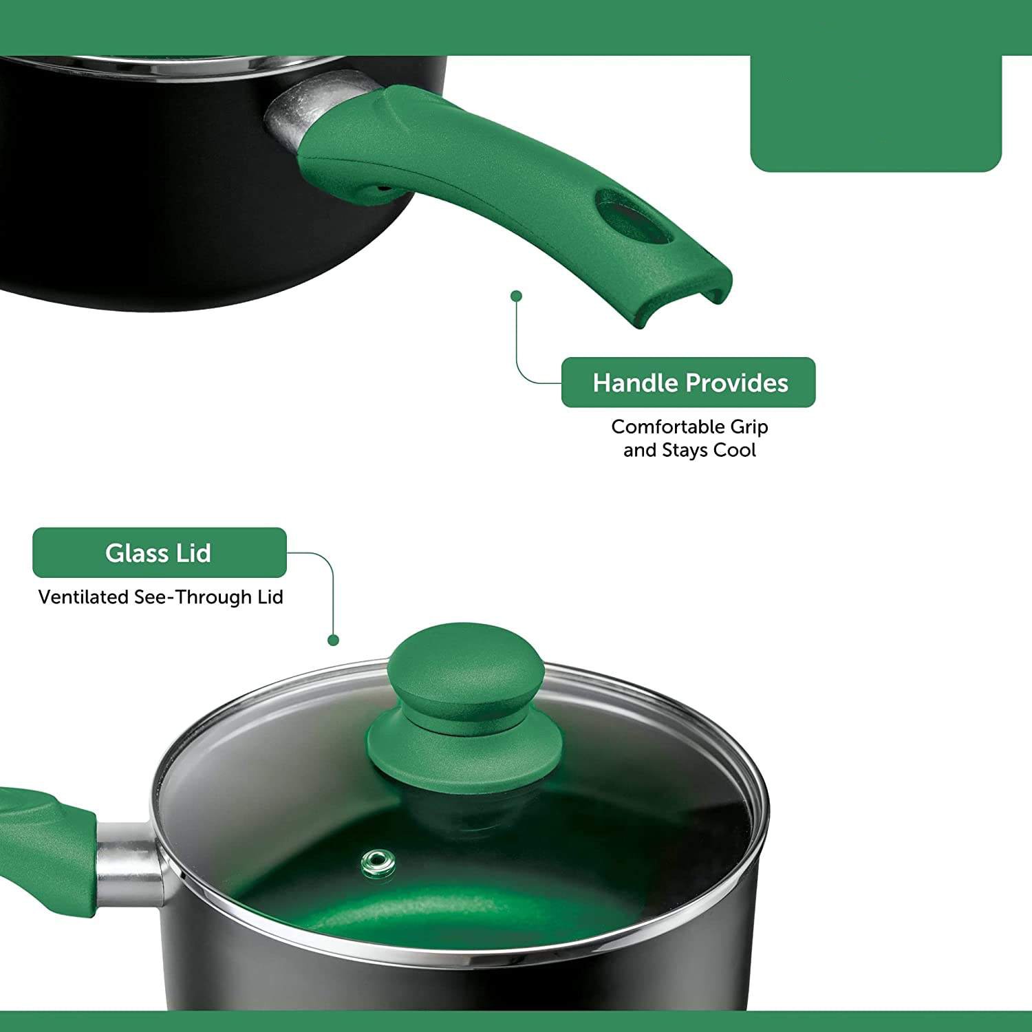 Create Nonstick Cookware/Pots and Pan Set, 10 Piece, Bright Green