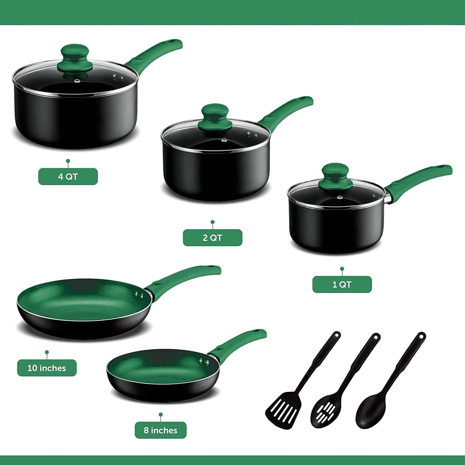 Create Nonstick Cookware/Pots and Pan Set, 10 Piece, Bright Green