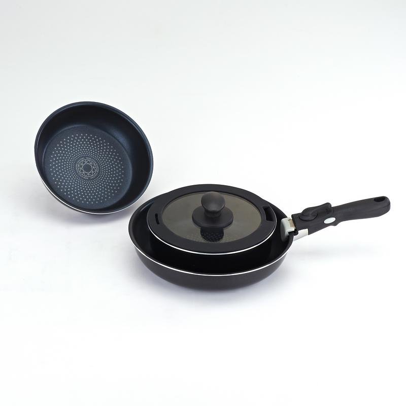 aluminum non-stick screen printing cookware set with removable handle