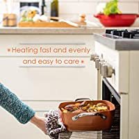 4 Piece of Non Stick Aluminum Cookware Set, 5 Quart Copper Pot Set Square Pan, Fry Basket Steamer Rack