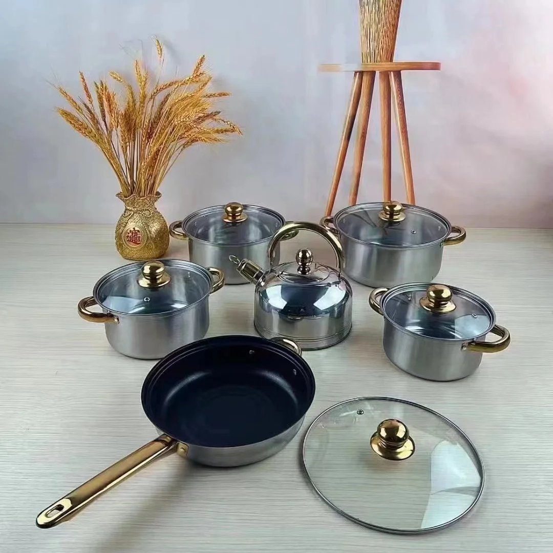 Factory Hot Selling Stainless Steel Cookware Set Soup Pot Sauce Pan Color Painted Pot Set Kitchen Accessories Set Cookware