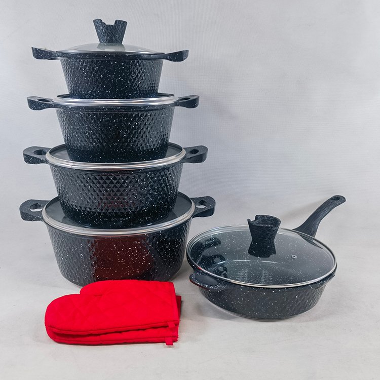 New Arrival 12PCS Aluminum Pots and Pans Set Granite Coated Cookware Sets Dessini Cooking Pots Nonstick Cookware Set
