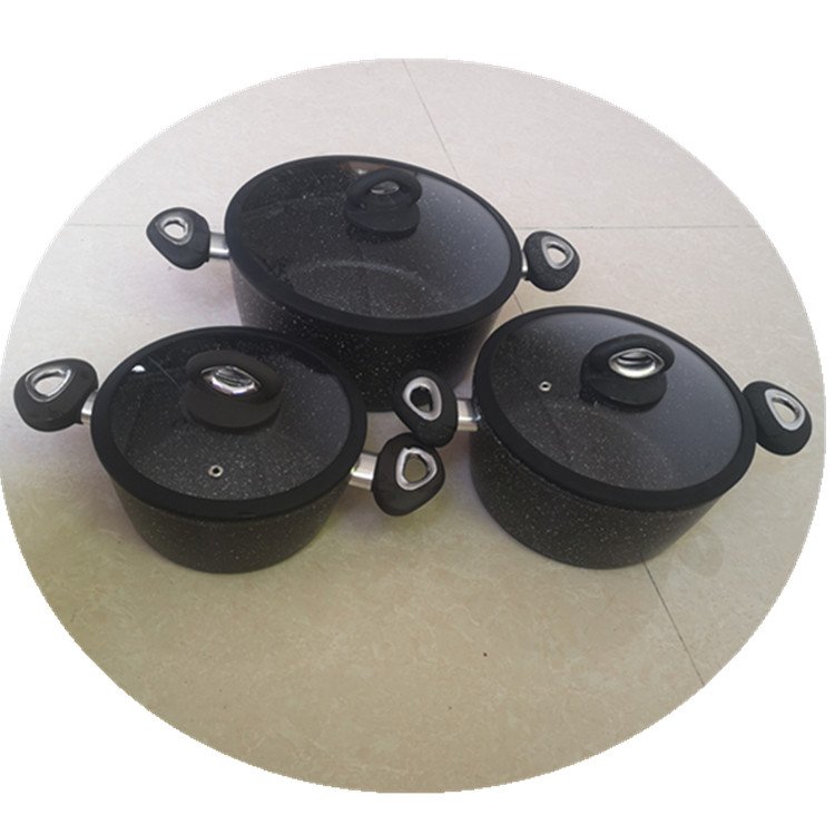 3Pcs Aluminum Forged Non Stick Stock Pot 20/24/28CM Silicon Coated Glass Lid Sauce Pot Induction Bottom Cookware Set Kitchenware