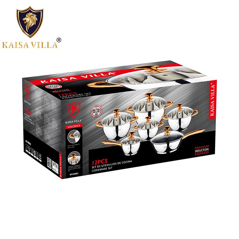 KAISA VILLA KV-6662 KV-6661 stainless steel Cookware Sets non stick frying pan Cooking Pot Kitchen soup pots&pans
