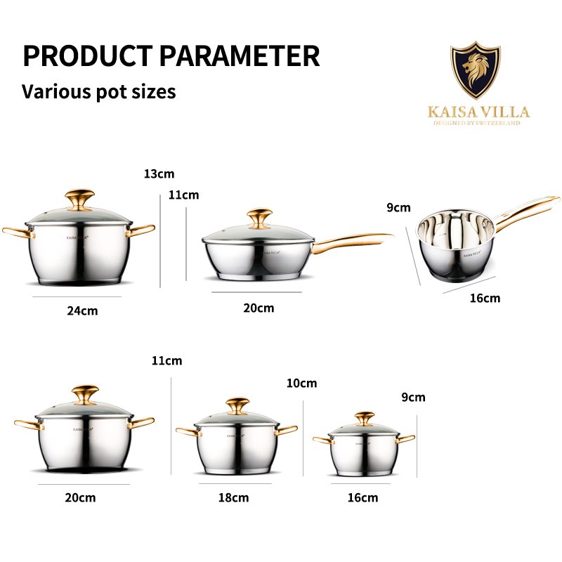 KAISA VILLA KV-6662 KV-6661 stainless steel Cookware Sets non stick frying pan Cooking Pot Kitchen soup pots&pans
