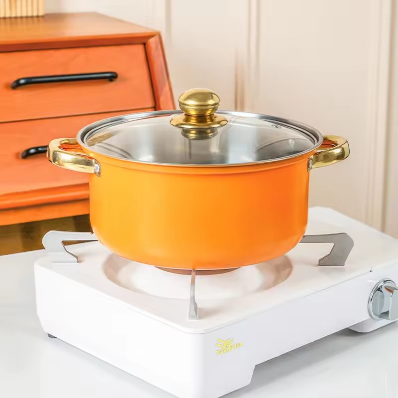 Factory Wholesale 10 Piece Orange Non-Stick Cookware Set Stainless Steel Soup Pot and Pans Kitchen Cooking Pot Set