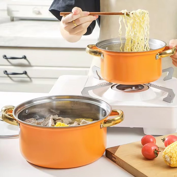 Factory Wholesale 10 Piece Orange Non-Stick Cookware Set Stainless Steel Soup Pot and Pans Kitchen Cooking Pot Set