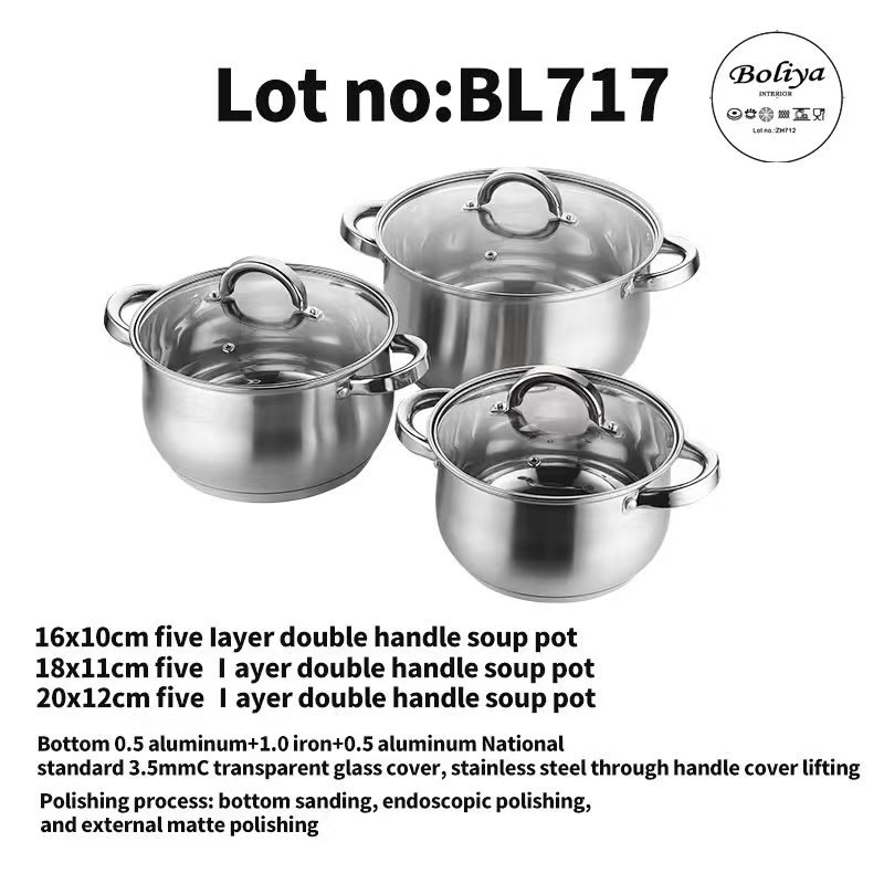 12 Piece Wholesale Kitchen Ware Stock Pot Stainless Steel Cooking milk and soup Pot Cookware Set