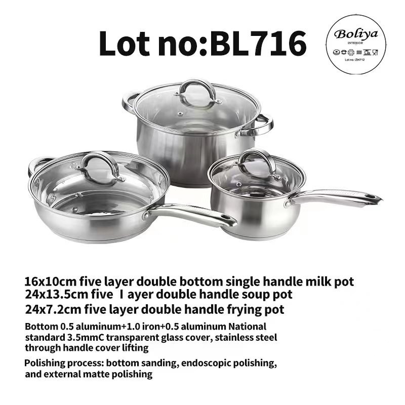 12 Piece Wholesale Kitchen Ware Stock Pot Stainless Steel Cooking milk and soup Pot Cookware Set