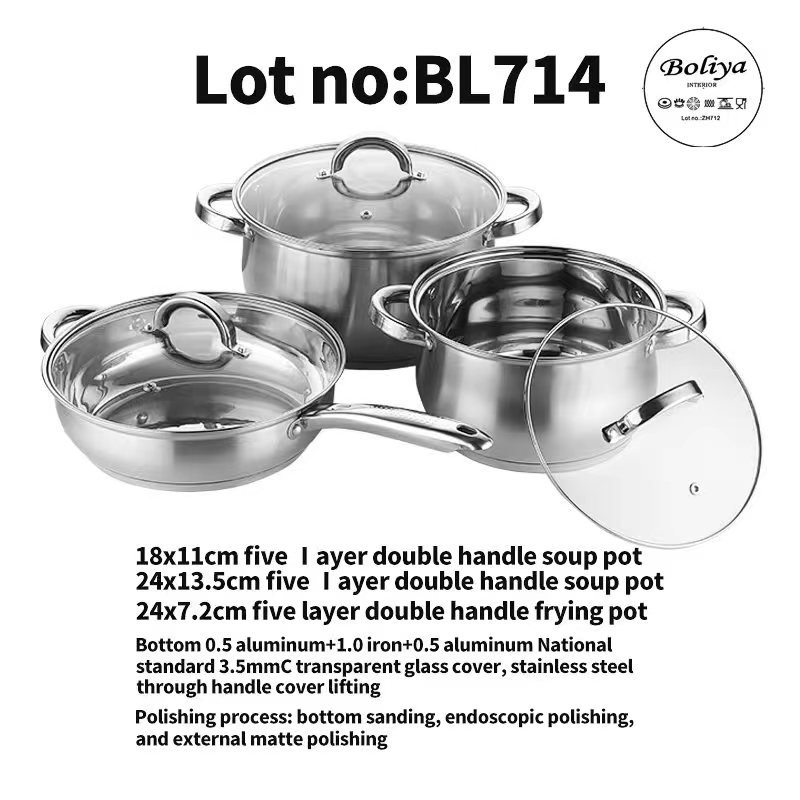 12 Piece Wholesale Kitchen Ware Stock Pot Stainless Steel Cooking milk and soup Pot Cookware Set